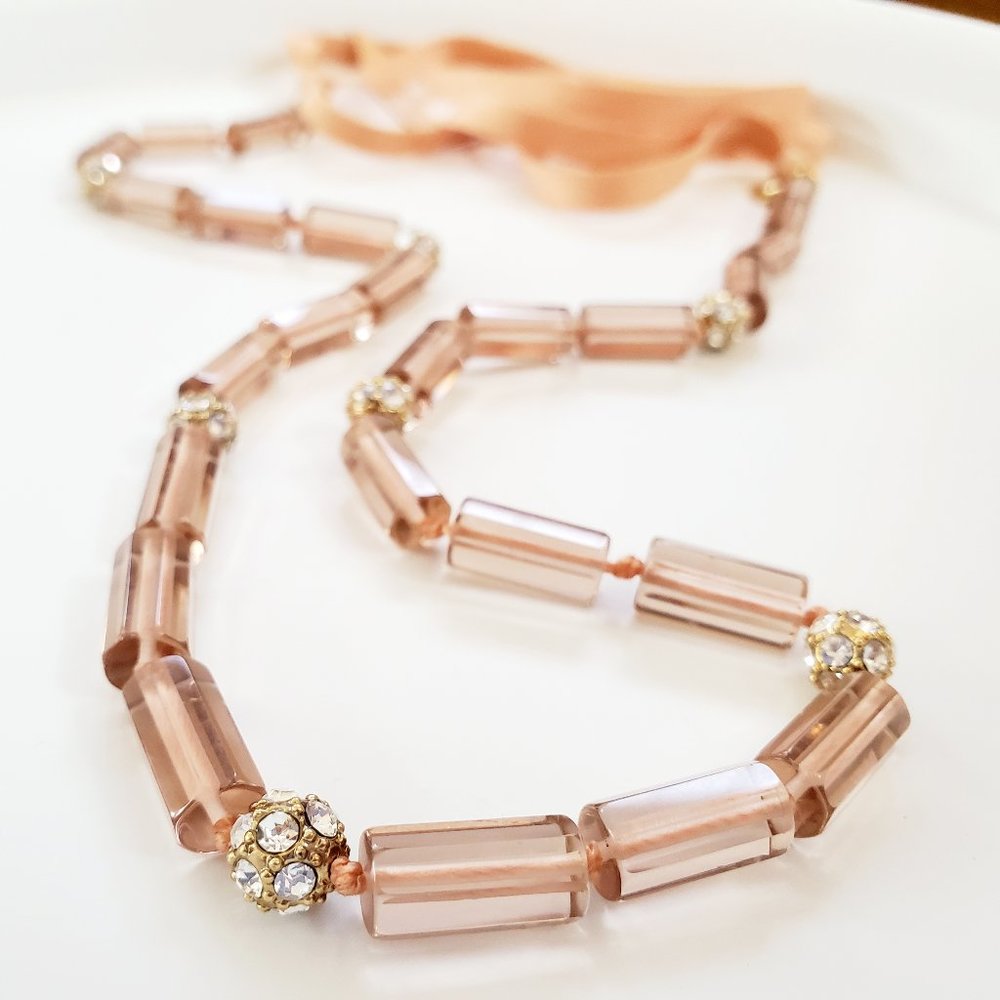 J. Crew Glass & Pave Bead Necklace with Ribbon Tie